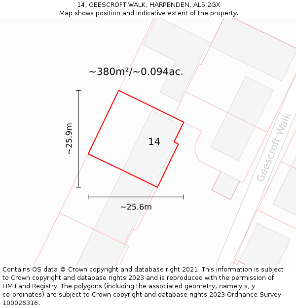 14, GEESCROFT WALK, HARPENDEN, AL5 2GX: Plot and title map
