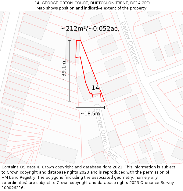 14, GEORGE ORTON COURT, BURTON-ON-TRENT, DE14 2PD: Plot and title map