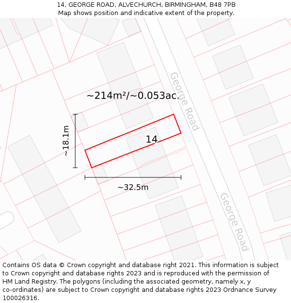 14, GEORGE ROAD, ALVECHURCH, BIRMINGHAM, B48 7PB: Plot and title map