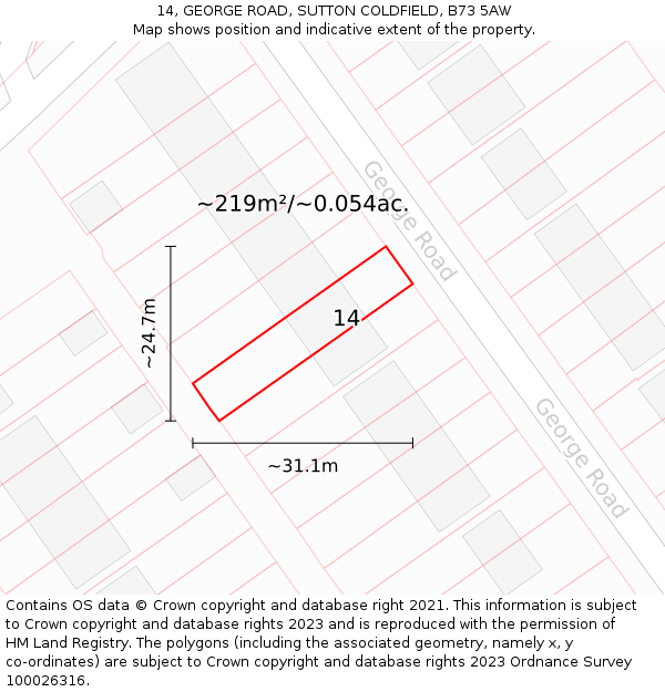 14, GEORGE ROAD, SUTTON COLDFIELD, B73 5AW: Plot and title map