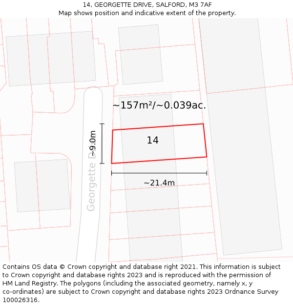 14, GEORGETTE DRIVE, SALFORD, M3 7AF: Plot and title map