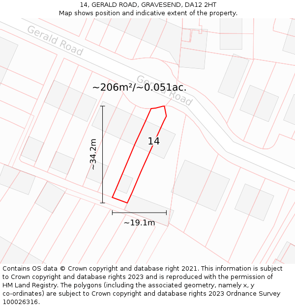 14, GERALD ROAD, GRAVESEND, DA12 2HT: Plot and title map