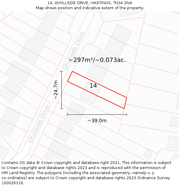 14, GHYLLSIDE DRIVE, HASTINGS, TN34 2NA: Plot and title map