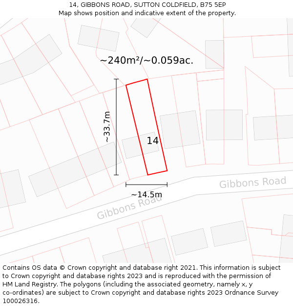 14, GIBBONS ROAD, SUTTON COLDFIELD, B75 5EP: Plot and title map