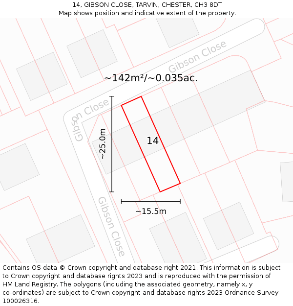 14, GIBSON CLOSE, TARVIN, CHESTER, CH3 8DT: Plot and title map