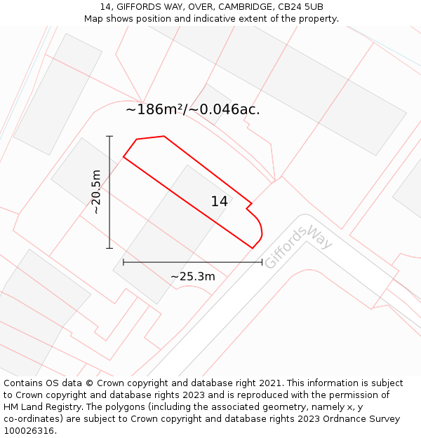14, GIFFORDS WAY, OVER, CAMBRIDGE, CB24 5UB: Plot and title map