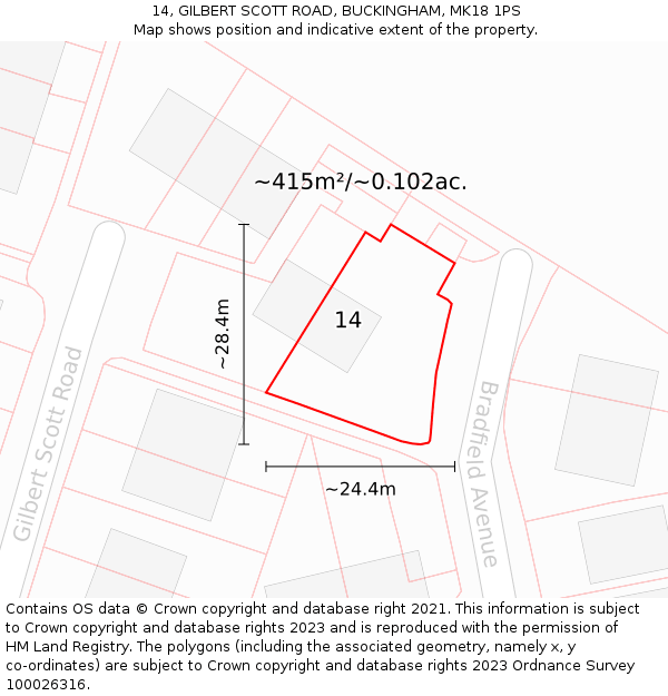 14, GILBERT SCOTT ROAD, BUCKINGHAM, MK18 1PS: Plot and title map