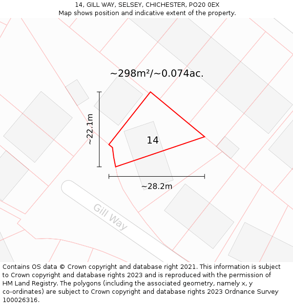 14, GILL WAY, SELSEY, CHICHESTER, PO20 0EX: Plot and title map