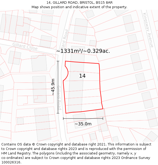 14, GILLARD ROAD, BRISTOL, BS15 8AR: Plot and title map