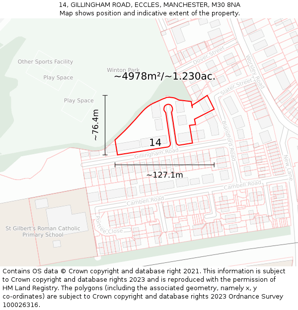 14, GILLINGHAM ROAD, ECCLES, MANCHESTER, M30 8NA: Plot and title map