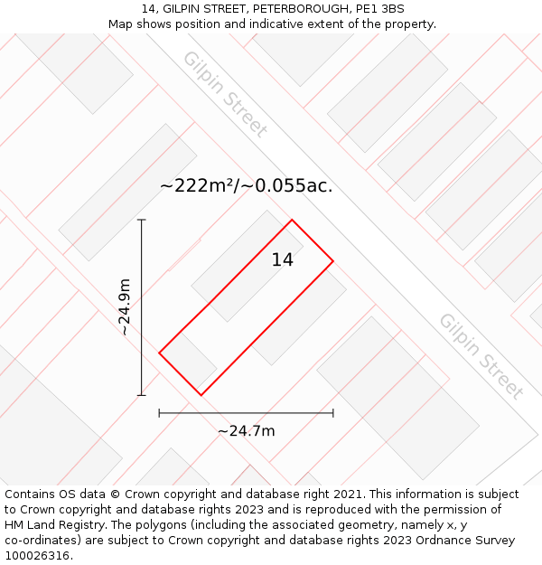 14, GILPIN STREET, PETERBOROUGH, PE1 3BS: Plot and title map