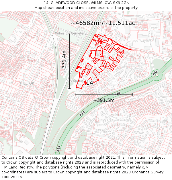 14, GLADEWOOD CLOSE, WILMSLOW, SK9 2GN: Plot and title map