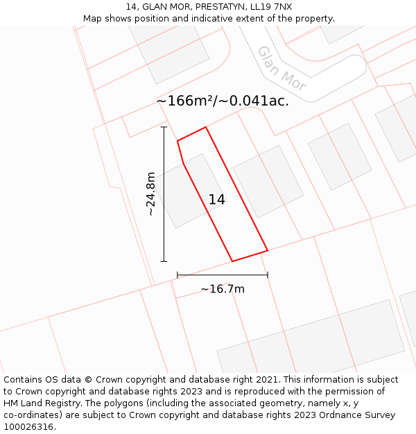 14, GLAN MOR, PRESTATYN, LL19 7NX: Plot and title map