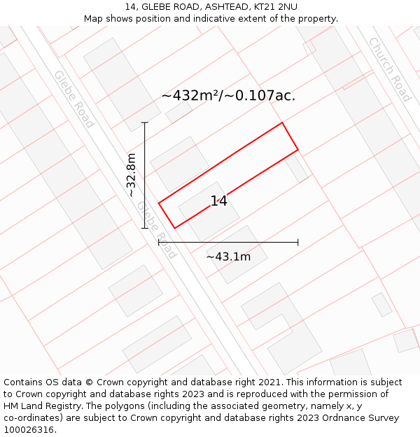 14, GLEBE ROAD, ASHTEAD, KT21 2NU: Plot and title map