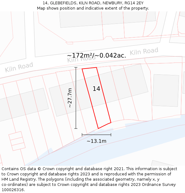 14, GLEBEFIELDS, KILN ROAD, NEWBURY, RG14 2EY: Plot and title map