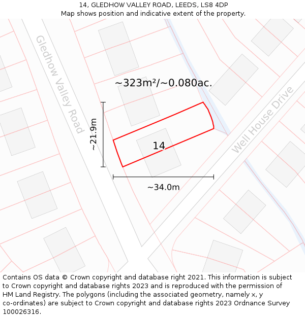 14, GLEDHOW VALLEY ROAD, LEEDS, LS8 4DP: Plot and title map