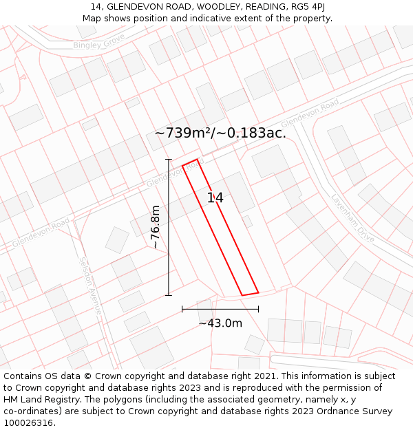 14, GLENDEVON ROAD, WOODLEY, READING, RG5 4PJ: Plot and title map