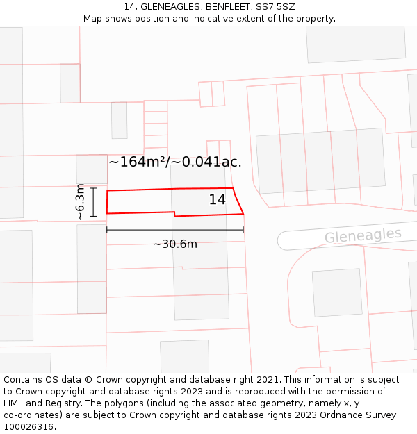 14, GLENEAGLES, BENFLEET, SS7 5SZ: Plot and title map