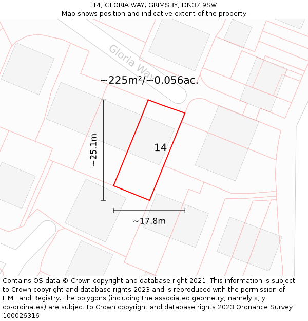 14, GLORIA WAY, GRIMSBY, DN37 9SW: Plot and title map