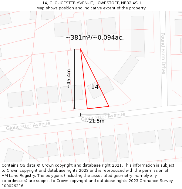 14, GLOUCESTER AVENUE, LOWESTOFT, NR32 4SH: Plot and title map