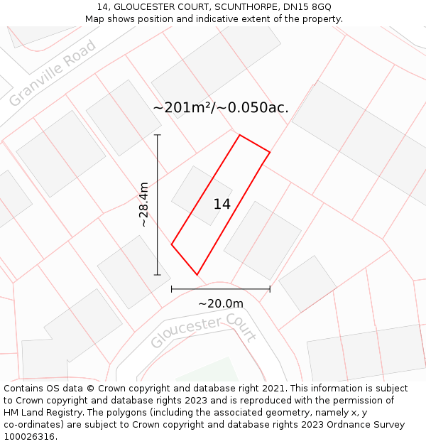 14, GLOUCESTER COURT, SCUNTHORPE, DN15 8GQ: Plot and title map