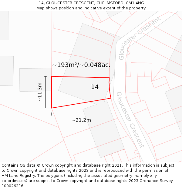 14, GLOUCESTER CRESCENT, CHELMSFORD, CM1 4NG: Plot and title map
