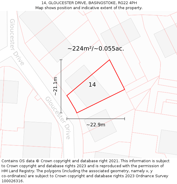 14, GLOUCESTER DRIVE, BASINGSTOKE, RG22 4PH: Plot and title map