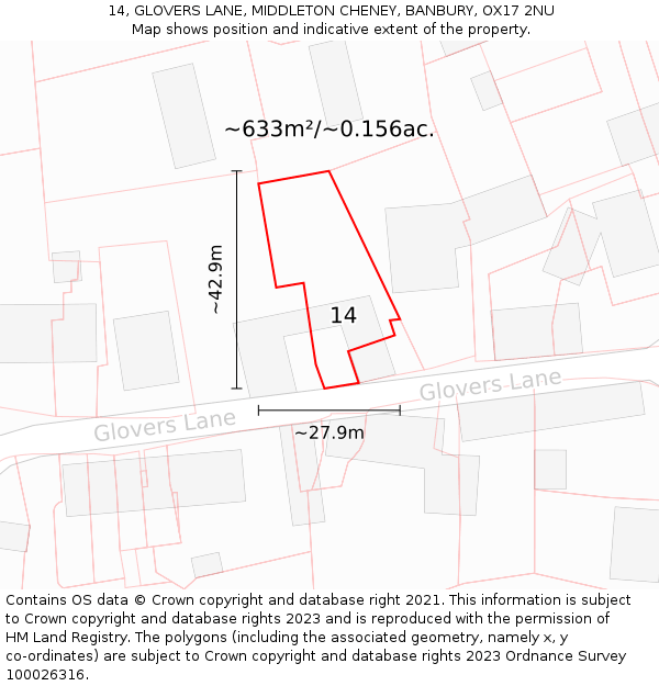 14, GLOVERS LANE, MIDDLETON CHENEY, BANBURY, OX17 2NU: Plot and title map