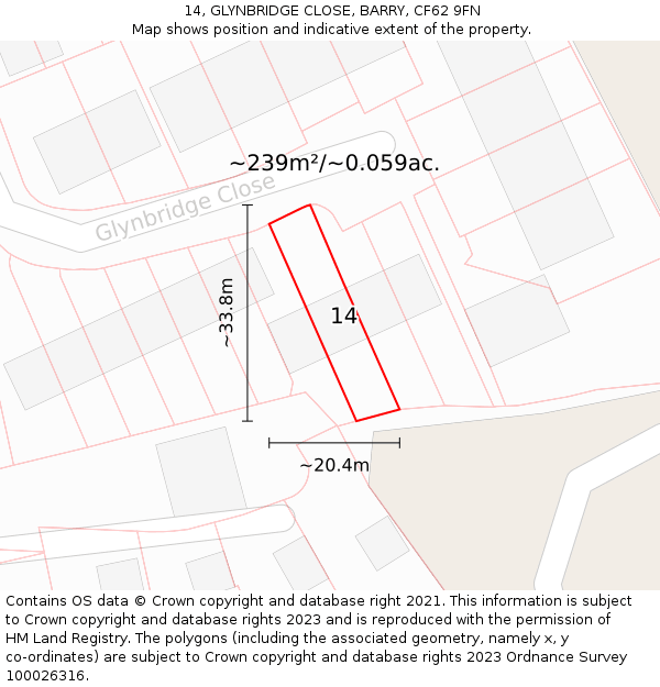 14, GLYNBRIDGE CLOSE, BARRY, CF62 9FN: Plot and title map