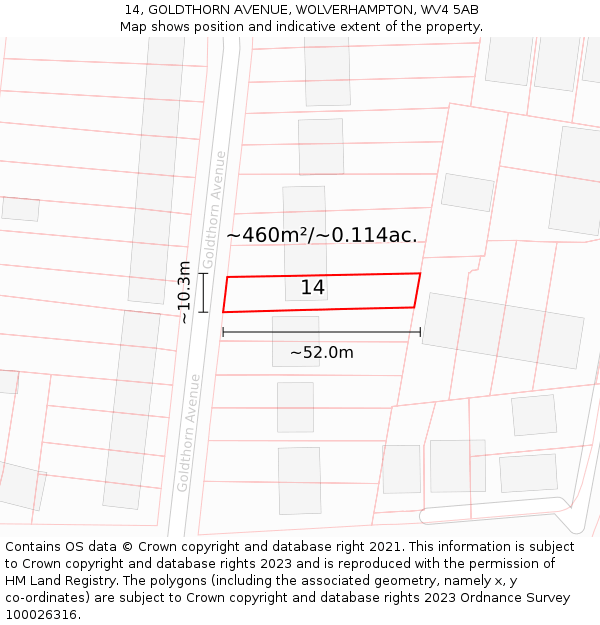 14, GOLDTHORN AVENUE, WOLVERHAMPTON, WV4 5AB: Plot and title map