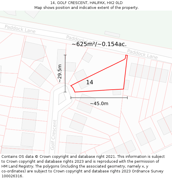 14, GOLF CRESCENT, HALIFAX, HX2 0LD: Plot and title map