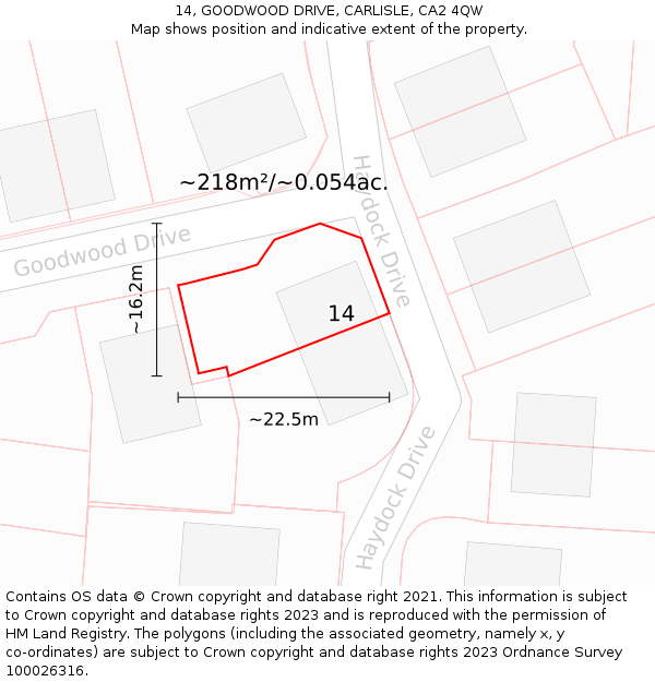 14, GOODWOOD DRIVE, CARLISLE, CA2 4QW: Plot and title map