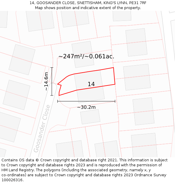 14, GOOSANDER CLOSE, SNETTISHAM, KING'S LYNN, PE31 7RF: Plot and title map