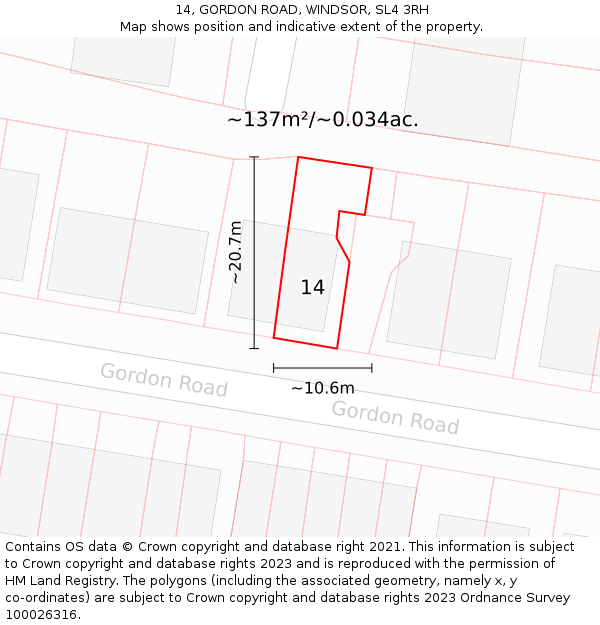 14, GORDON ROAD, WINDSOR, SL4 3RH: Plot and title map