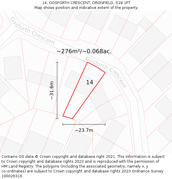 14, GOSFORTH CRESCENT, DRONFIELD, S18 1PT: Plot and title map