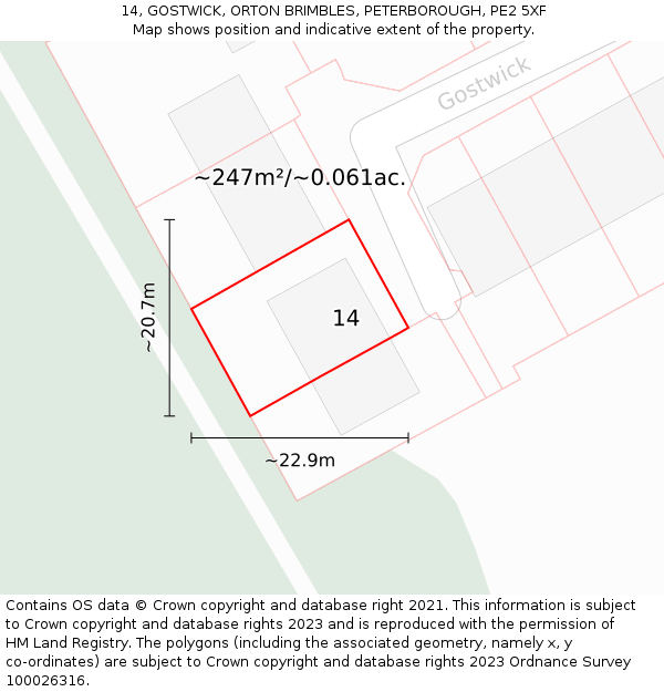 14, GOSTWICK, ORTON BRIMBLES, PETERBOROUGH, PE2 5XF: Plot and title map
