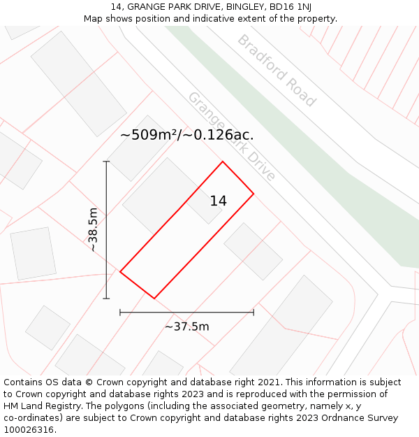 14, GRANGE PARK DRIVE, BINGLEY, BD16 1NJ: Plot and title map