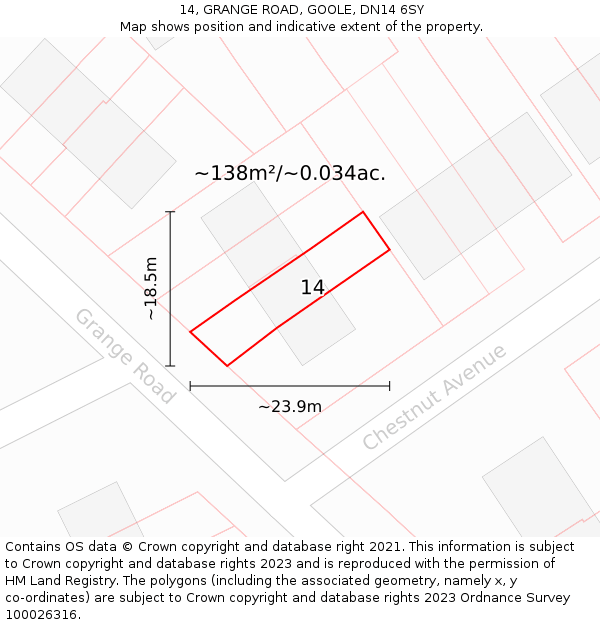 14, GRANGE ROAD, GOOLE, DN14 6SY: Plot and title map