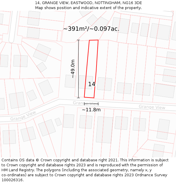 14, GRANGE VIEW, EASTWOOD, NOTTINGHAM, NG16 3DE: Plot and title map