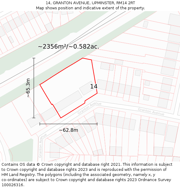 14, GRANTON AVENUE, UPMINSTER, RM14 2RT: Plot and title map