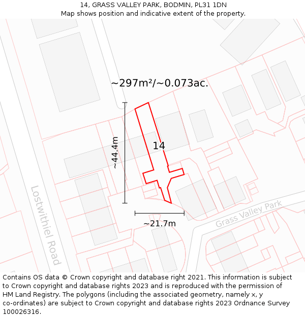 14, GRASS VALLEY PARK, BODMIN, PL31 1DN: Plot and title map