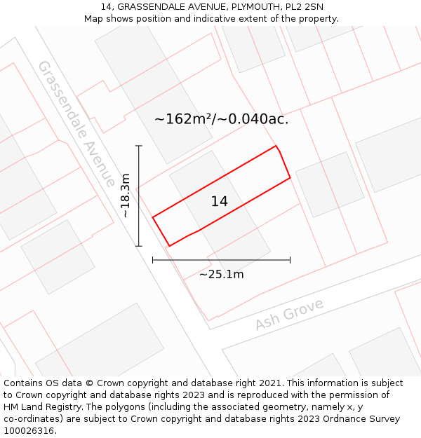 14, GRASSENDALE AVENUE, PLYMOUTH, PL2 2SN: Plot and title map