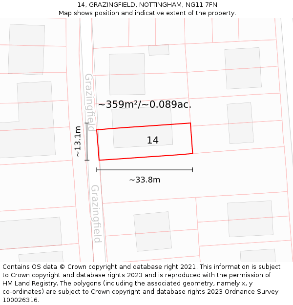 14, GRAZINGFIELD, NOTTINGHAM, NG11 7FN: Plot and title map