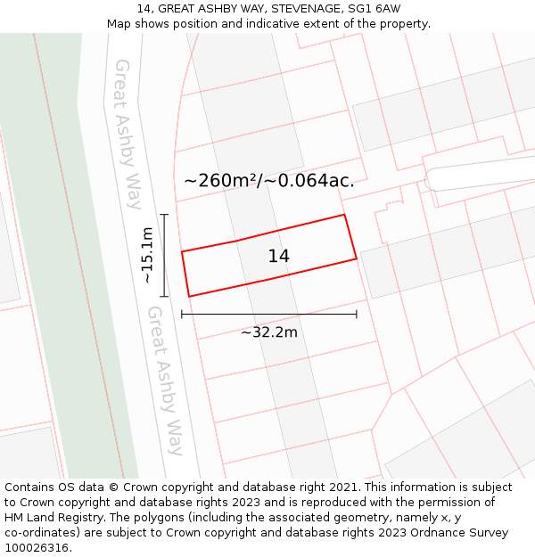 14, GREAT ASHBY WAY, STEVENAGE, SG1 6AW: Plot and title map
