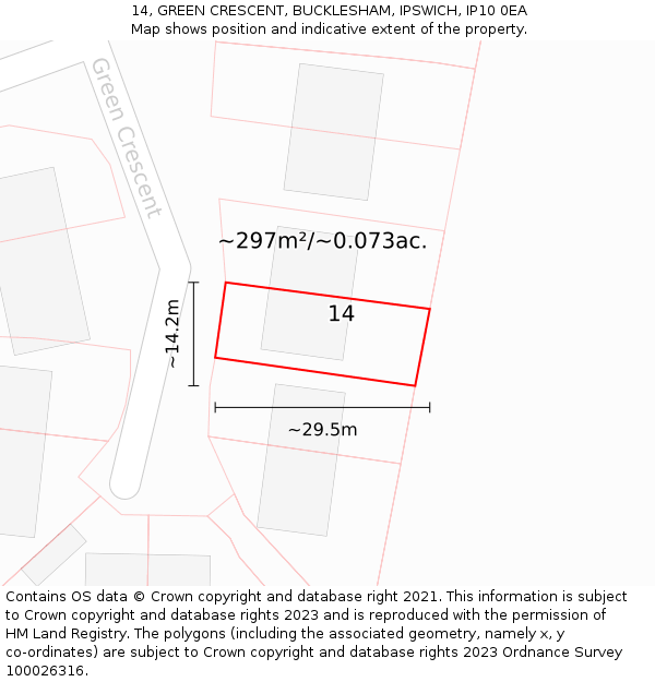 14, GREEN CRESCENT, BUCKLESHAM, IPSWICH, IP10 0EA: Plot and title map