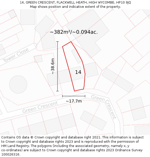 14, GREEN CRESCENT, FLACKWELL HEATH, HIGH WYCOMBE, HP10 9JQ: Plot and title map