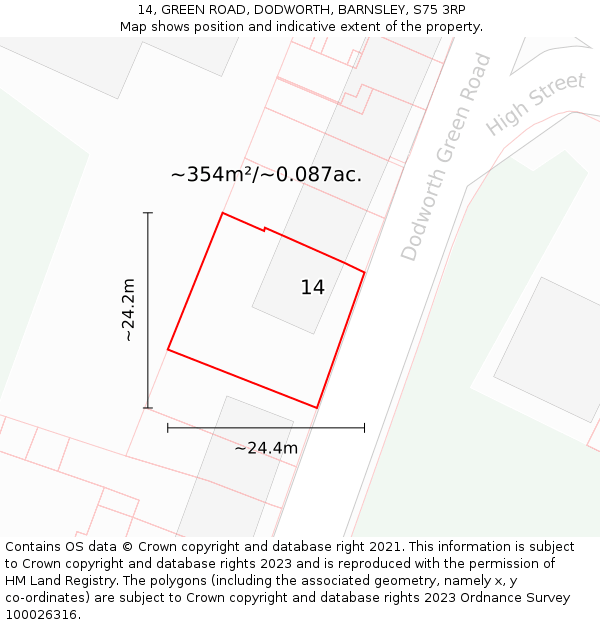 14, GREEN ROAD, DODWORTH, BARNSLEY, S75 3RP: Plot and title map