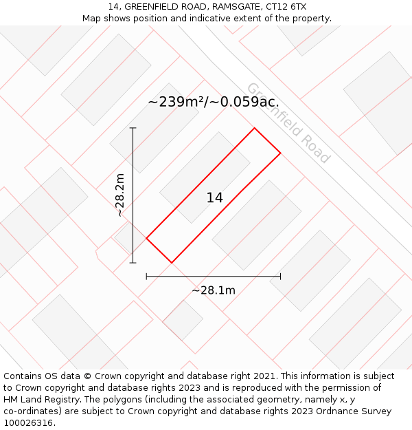14, GREENFIELD ROAD, RAMSGATE, CT12 6TX: Plot and title map