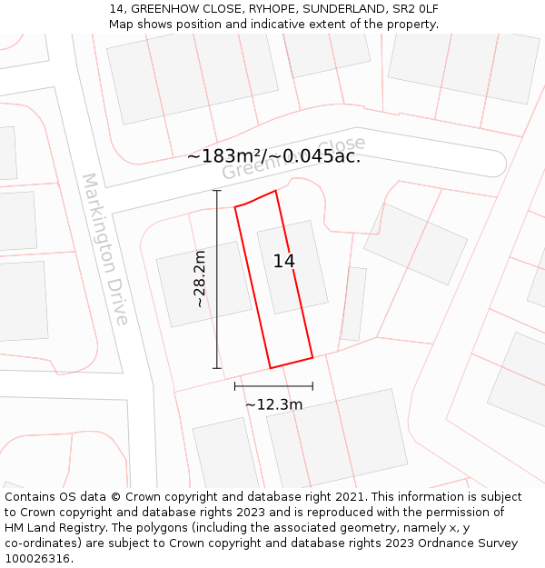 14, GREENHOW CLOSE, RYHOPE, SUNDERLAND, SR2 0LF: Plot and title map