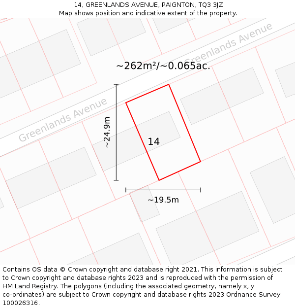 14, GREENLANDS AVENUE, PAIGNTON, TQ3 3JZ: Plot and title map